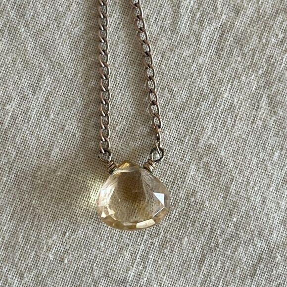 Citrine Necklace Yellow Quartz Puffy Drop 18in Gold Tone Cable Chain - Picture 14 of 16